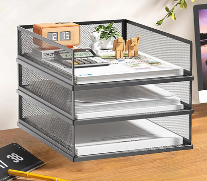 2/4/6 Tier Paper Organizer Letter Tray, Clear Acrylic Layer Stackable Paper Sorter, Plastic A4 Office File Folder Holder for for Desk Accessories, Notes, Pens, File, Document (Clear, 4 Tier)