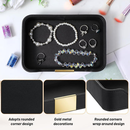 Luxury Leather Valet Tray Desktop Storage Organizer, Bedside Vanity Catchall Tray Nightstand Caddy Holder for Cosmetic, Jewelry, Watch, Keys, Phone,Wallet, Remote Controller, Pen (Black)