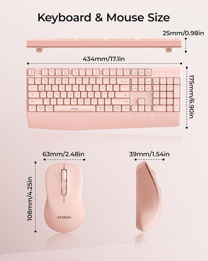 seenda Wireless Bluetooth Keyboard and Mouse Combo, COE200 Ergonomic Wireless Keyboard Mouse with Wrist Rest, Multi-Device Connection, Full-Size, Compatible for Computer/Laptop/Mac/MacBook, Black