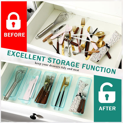 Maitys 12 Pcs Clear Drawer Organizer 9 x 3 x 2 Inches Plastic Rectangle Trays Makeup Vanity Storage Bins and Kitchen Drawers Dividers for Office Desk Silverware Kitchen Utensils(Clear)