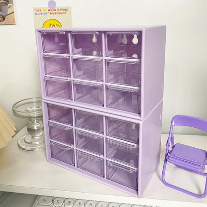 Feadily 4PCS Small Drawer Organizer for Desk, Desktop Drawer Organizer with 9 Clear Drawers, Plastic Desktop Storage Drawers 7.1 Inch x 3 .9 Inch x 4.7 Inch, White
