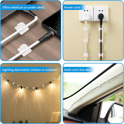 30 Pcs Small Black Adhesive Cable Clips for Cord Management Under Desk Nightstand Phone PC Charger Plug Speaker TV Cord Holder Keeper Hook Wall Wire Organizer Car Dash Cam Ethernet Christmas Light