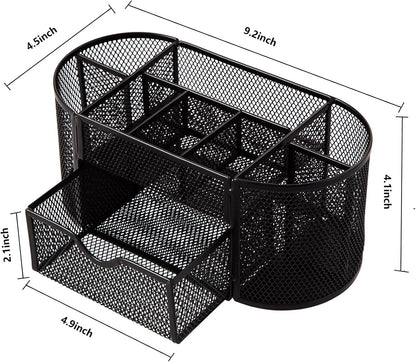 Comix Mesh Pen Pencil Holder Desk Organizer, 3 Compartment Wire Desktop Pen Pencil Cup Caddy Office Supplies Desk Accessories for Home Office School, Black