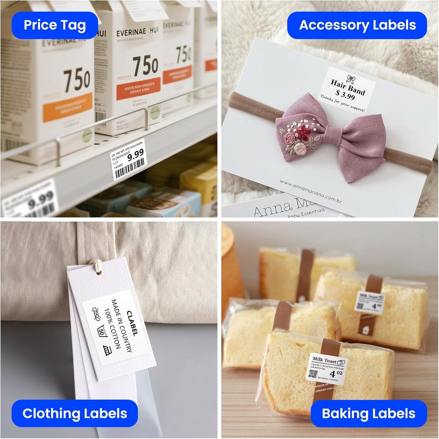 Clabel Printable White Cable Labels 6 Rolls of Thermal Self-Adhesive Paper Labels Tape, 25x78mm (1"x3") 100 Sheets Per Roll, Black Print on White Sticker Tags Durable