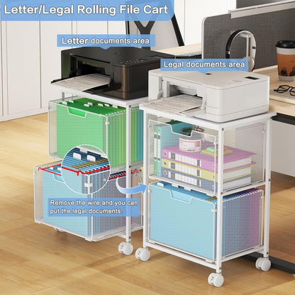 Sbanmao Letter/Legal Rolling File Cart with 2 Storage Drawers, Under Desk Storage, Vertical Filing Cabinet for Home Office, Hanging File Folders Organizer, Mobile Utility Cart Printer Stand, Black