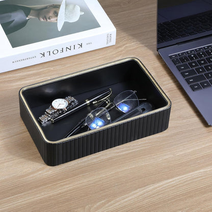Desk Organizer Tray, PU Leather Nightstand Organizer Perfume Valet Tray for Men Women, Decorative Vanity Trays Trinket Dish Key Bowl for Entryway Table (2pcs, Ivory, Large+Small)