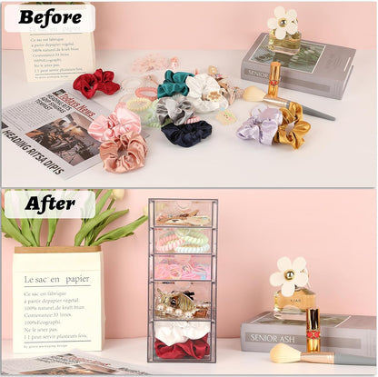 Hipiwe Plastic Drawer Organizer Clear Desktop Drawers Box with 6 Pull Out Drawer Compact Storage Box for Cabinet Vanity Bathroom Bedroom Pantry Shelf Office Closet Organization