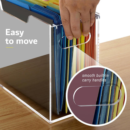 DINGHUO Hanging File Organizer, Acrylic File Holder with Handles, No Assembly Required, Clear File Crate Storage Box for Desk Office, Fits Standard Letter Size 8.5"x11" Folders