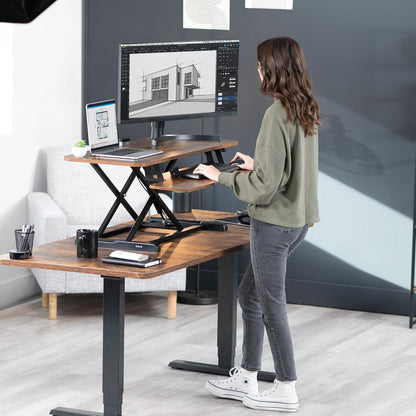 VIVO 26 inch Desk Converter, K Series, Height Adjustable Sit to Stand Riser, Dual Monitor and Laptop Workstation with Keyboard Tray, Black, DESK-V026KB