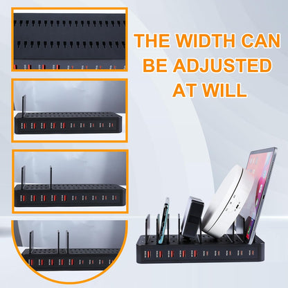 100W 10-Port Smart Charging Station | 5 USB-A & 5 USB-C Ports | Organized Design for Cellphones, Tablets, Watches & More (Black)