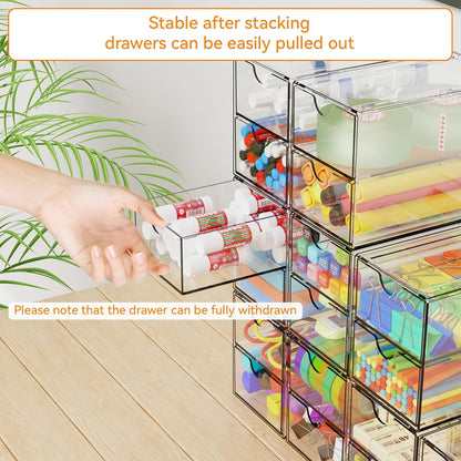 Yieach 11.1 Inch Long Clear Drawer Organizers Stackable,3 Pack Small Acrylic Drawers,School,Office Supplies Organizer And Storage Bins for Stationery,Marker,Pen,Pencil,Craft Desktop Storage Drawers