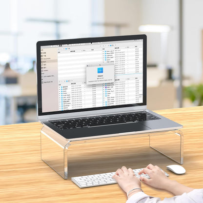 Acrylic Monitor Stand Riser Acrylic Laptop Stand for Desk Clear Computer Monitor Stand for Desk Accessories White Aesthetic Decorations for Office Home iMac Organizer