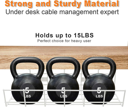 Under Desk Cable Management- 2 Pack Cord Organizer. Metal Wire Cable Management Tray for Office, Studio and Home. Super Sturdy Under Table Cable Management - Black Cable Organizer