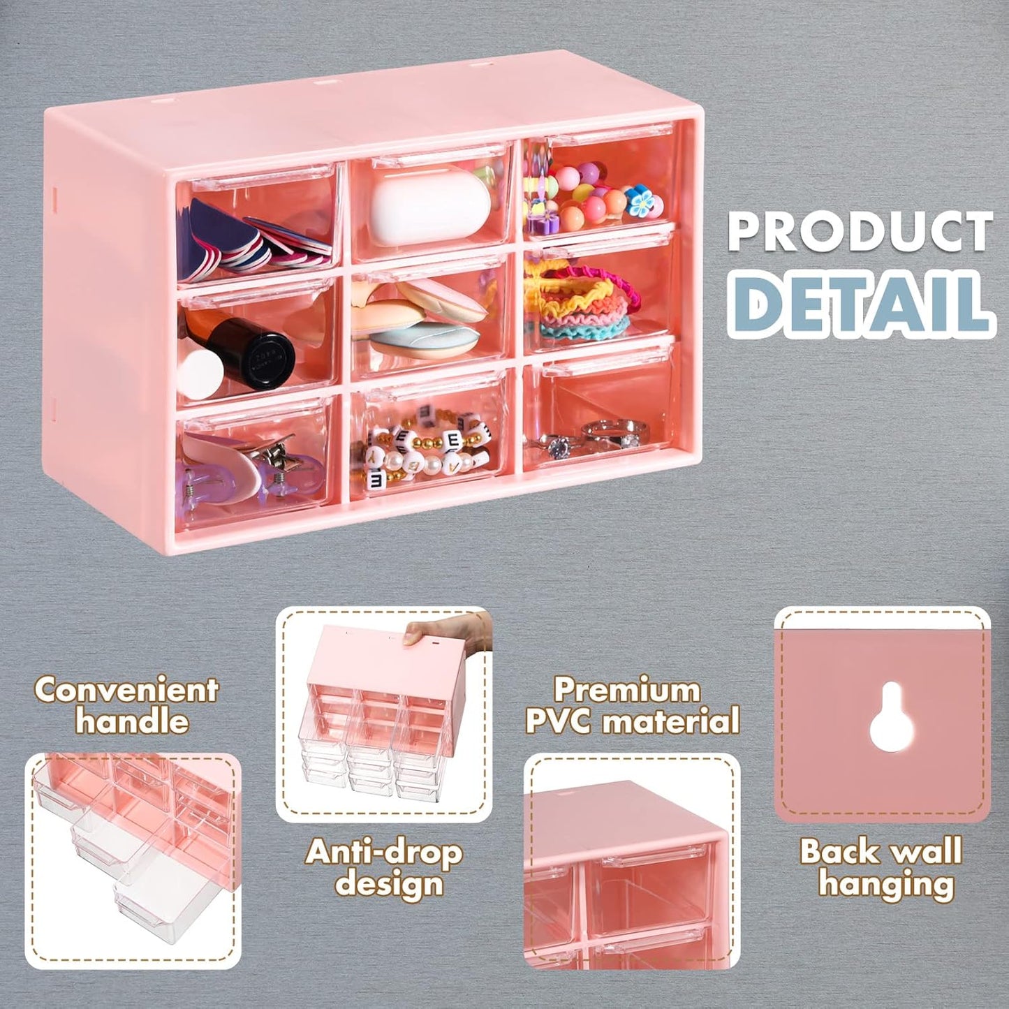 Amyhill 6 Pcs Mini Drawer Organizer Small Organizer with 9 Drawers Plastic Desktop Craft Storage Box for Office Home Room Jewelry Cosmetics Collection(White)