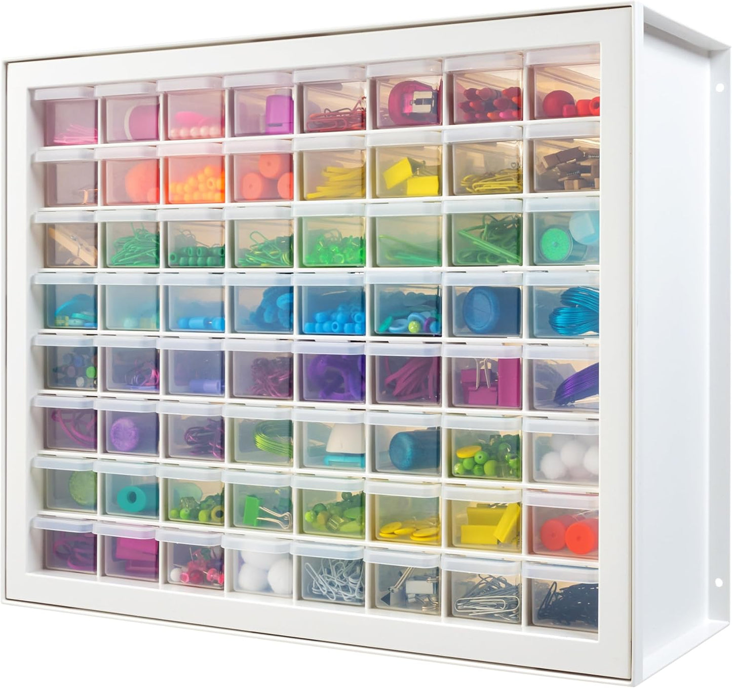 IRIS USA Small Parts Storage Cabinet, Made in USA, 64-Drawer Organizer Chest for Hardware, Screws, Nuts & Bolts, Charms, Beads, Craft Supplies, Scrapbook & Hobby Storage, Teacher Toolbox – White