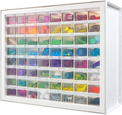 IRIS USA Small Parts Storage Cabinet, Made in USA, 64-Drawer Organizer Chest for Hardware, Screws, Nuts & Bolts, Charms, Beads, Craft Supplies, Scrapbook & Hobby Storage, Teacher Toolbox – White