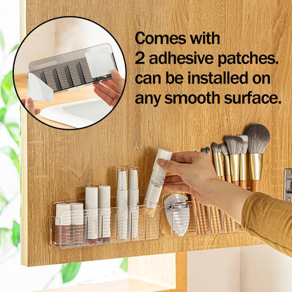 MORNITE Bathroom Medicine Cabinet Organizer Set, Narrow Compact Makeup Shelves Holder for Lipstick, Cosmetic, 2 Pcs Trays for Cabinet Door Wall, Vanity - Clear