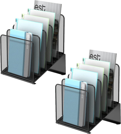 Inclined 5-Section Desk File Organizer, Vertical File Folder Holder File Sorter File Organizer for Desk Desktop Organization for Office Classroom