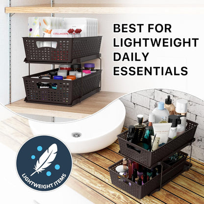 Simple Houseware 2 Tier Bathroom Organizer Tray Pull-Out Sliding Drawer, Under Sink Storage, Black