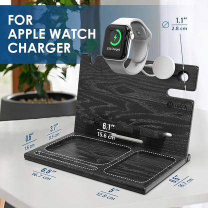 BarvA Two Phone Docking Station | Night Stand Desk Organizer | Wood Nightstand Organizer | Tablet Smart Watch Earbuds Charging Station | Upgraded Dresser Phone Stand | Bed Room Decor Gifts for Men