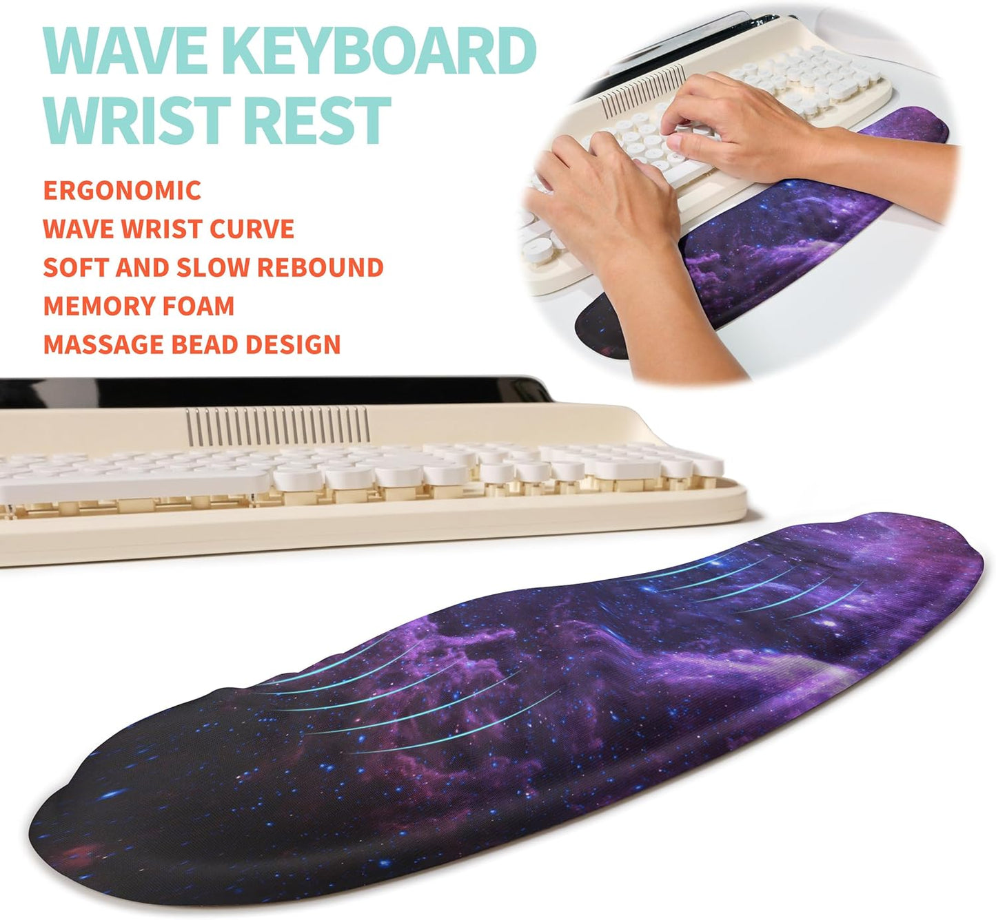 2-in-1 Ergonomic Set, Wave Rise Keyboard Wrist Rest and Massage Bulge Slope Mouse Pad Wrist Support, Cushion Memory Foam Integrated to Relieve Wrist Pain, Black