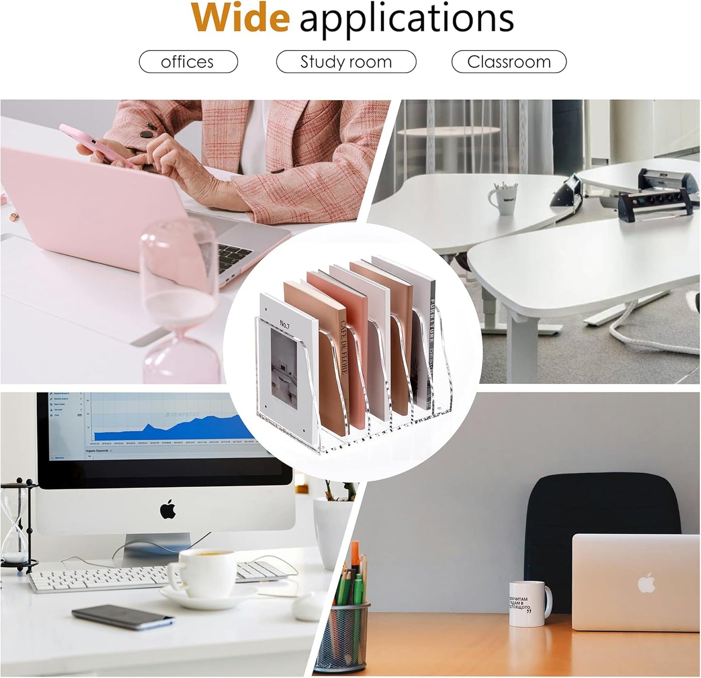 SANRUI Acrylic File Organizer, Clear Magazine File Holder Desk Organizer for Office Organization and Storage with 5 Vertical Compartments, Desktop Bookshelf for Home Office Organization