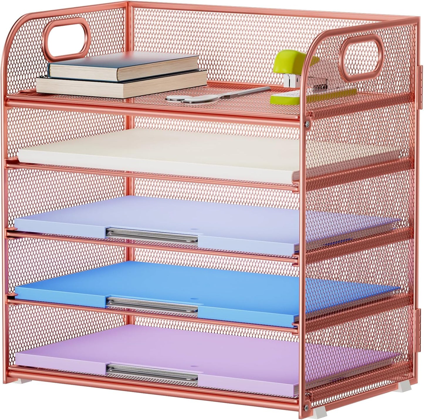 Marbrasse 5-Tier Letter Tray Paper Organizer with Handle, Multi-Functional Mesh File Organizer for Desk, Adjustable Compartments Mesh Desktop Storage for Office Supplies,Black