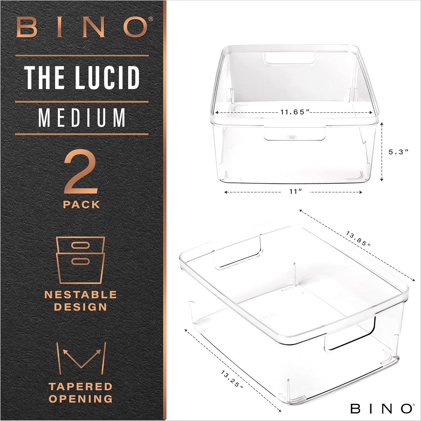 BINO | Plastic Storage Bins, X-Small - 5 Pack | THE LUCID COLLECTION | Multi-Use Built-In Handles BPA-Free Clear Storage Containers | Fridge Organizer | Pantry & Home Organization