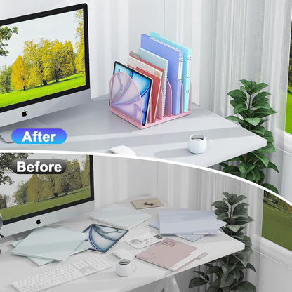 gianotter Desktop File Organizer, Desk Organizer with 5 Compartments, Paper Organizer for Desk, Workspace Organizers for Office Supplies (Black, Upright Style)