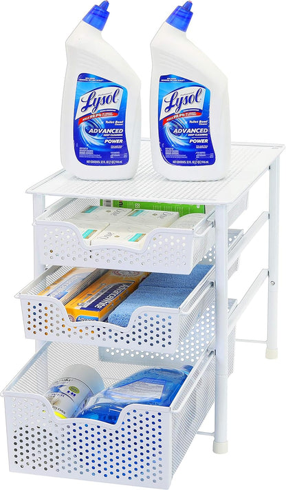 Simple Houseware Stackable 3 Tier Sliding Basket Organizer Drawer, Silver