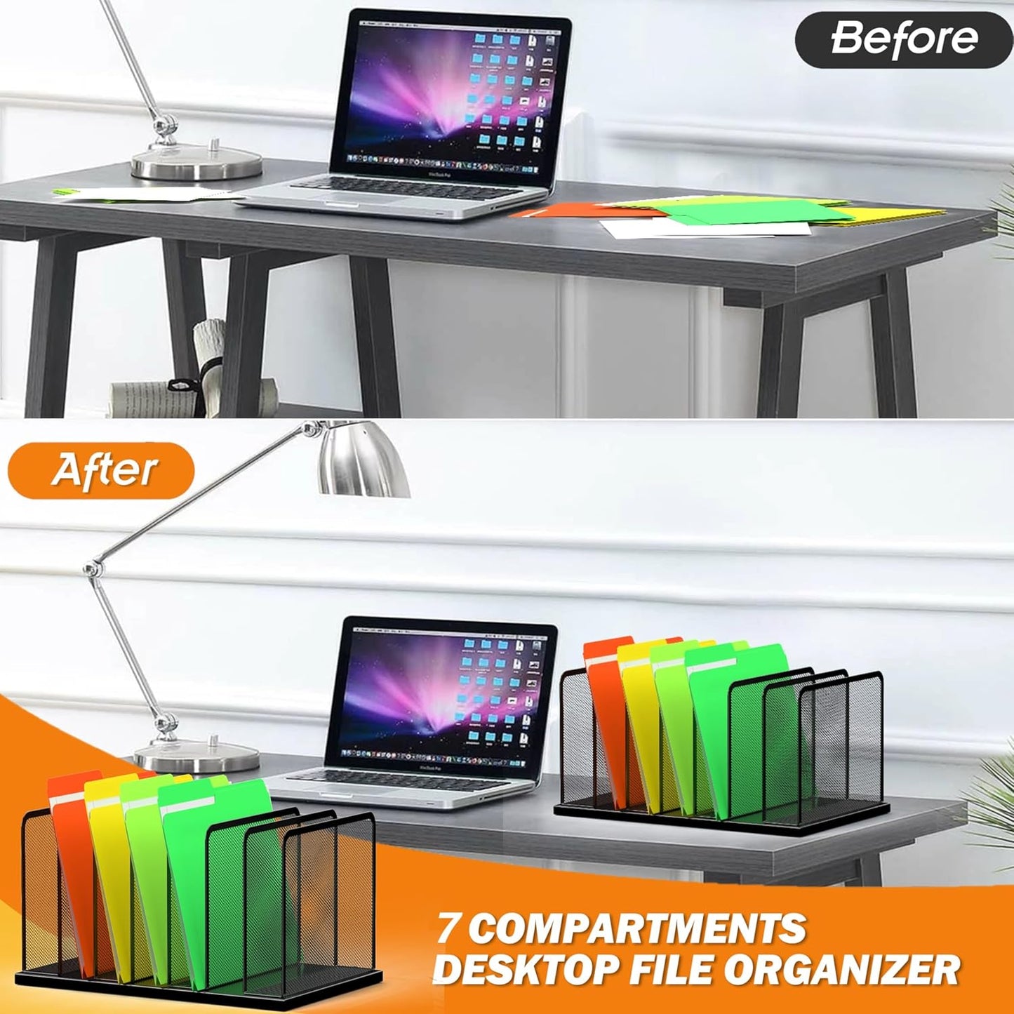 Kuntine.B Desk File Organizer 5 Sections Upright Mesh Desktop Organizer File Sorter Office Organization File Holder for Home, Office & Classroom
