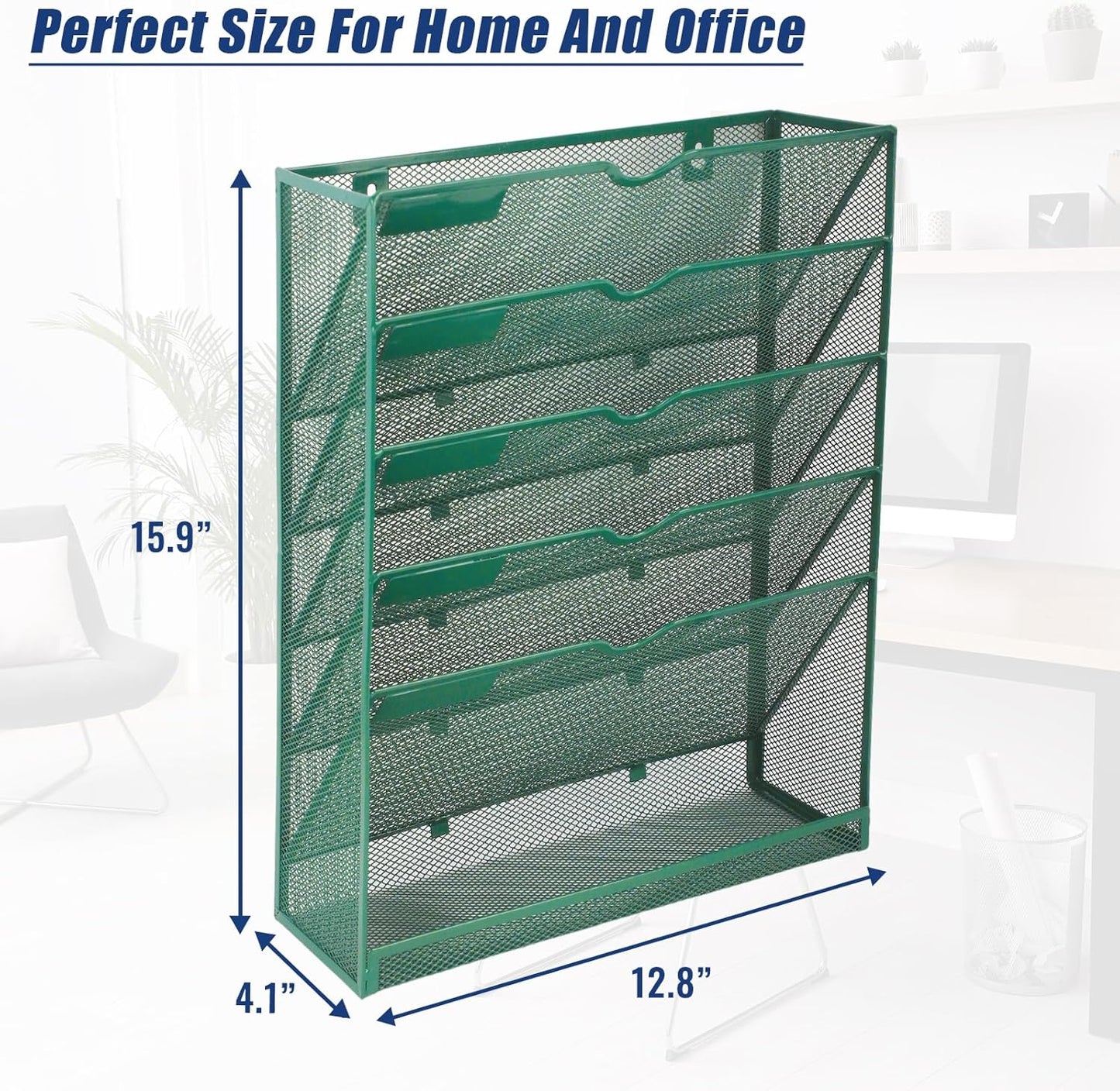 EASEPRES Desk File Organizer Mesh 6-Tier, Hanging Wall Mount Document Organization Stand, Desktop Vertical Mail Paper Folder Holder Rack with Bottom Tray for Office Home Cubicle Countertop, Black