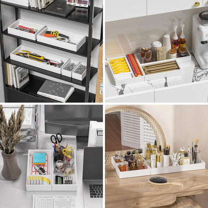 Lixple Bamboo Drawer Organizer, Cutlery Silverware Organizer for Kitchen Drawer, Stackable Utensil Organizer, 2 Pcs Flatware Organizer for Drawer, Wooden Storage Box Tray (Bamboo, 9 X 6 X 2 Inch)
