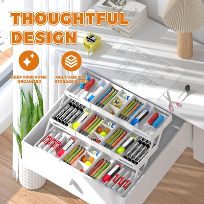 3 Tier Drawer Organizer - Expandable Junk Drawer Organizers Smart Office Supply Organizer, Folding Drawer Storage Multi-level Desk Organizer for Makeup,Jewelry,Cosmetics,Kitchen Storage (1 Row 3 Tier)