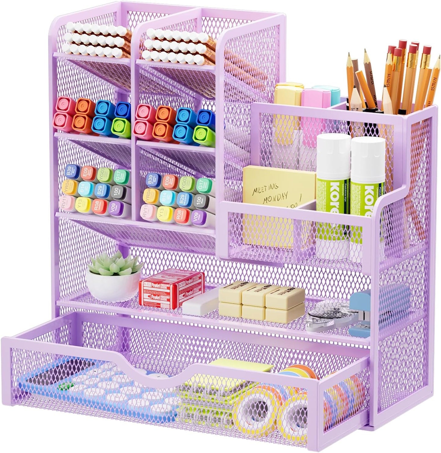 Marbrasse Mesh Pen Holder for Desk, Multi-Functional Pencil Organizer with Drawer, Desk Organizers and Accessories for Office Art Supplies (Black)