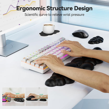 TECKNET Cloud Keyboard Wrist Rest Set, Cloud Wrist Rest with Non-Slip Base, PU Leather Wrist Pad for Keyboard with Ergonomic Memory Foam for Computer Laptop Office Gaming and Pain Relief, White