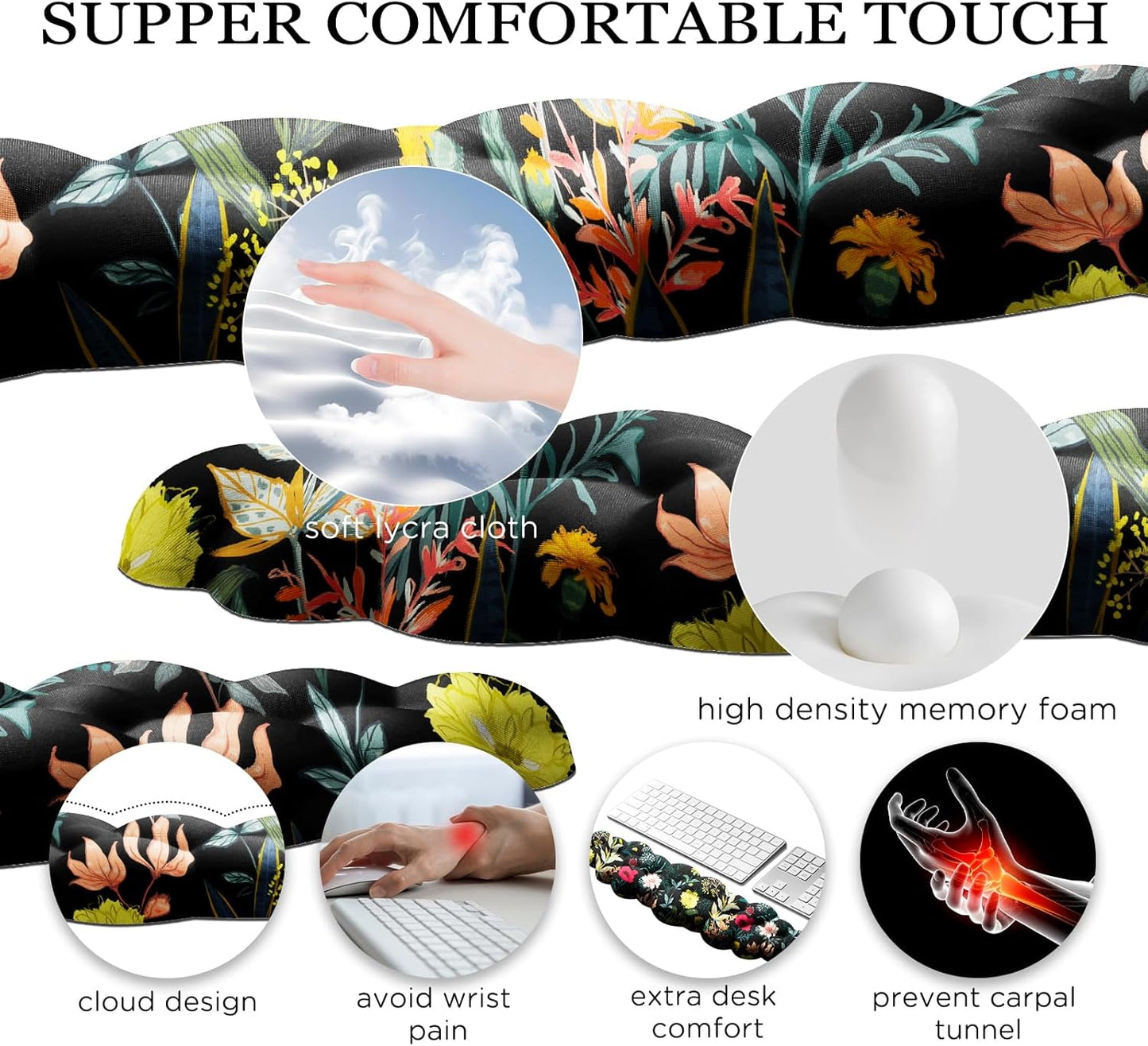 JIKIOU Upgrade Leather Cloud Keyboard Wrist Rest, Cloud Wrist Rest with Non-Slip PU Base, Comfortable Memory Foam Wrist Rest for Computer Laptop Mac Gaming Office and Pain Relief Christmas Wish Gift