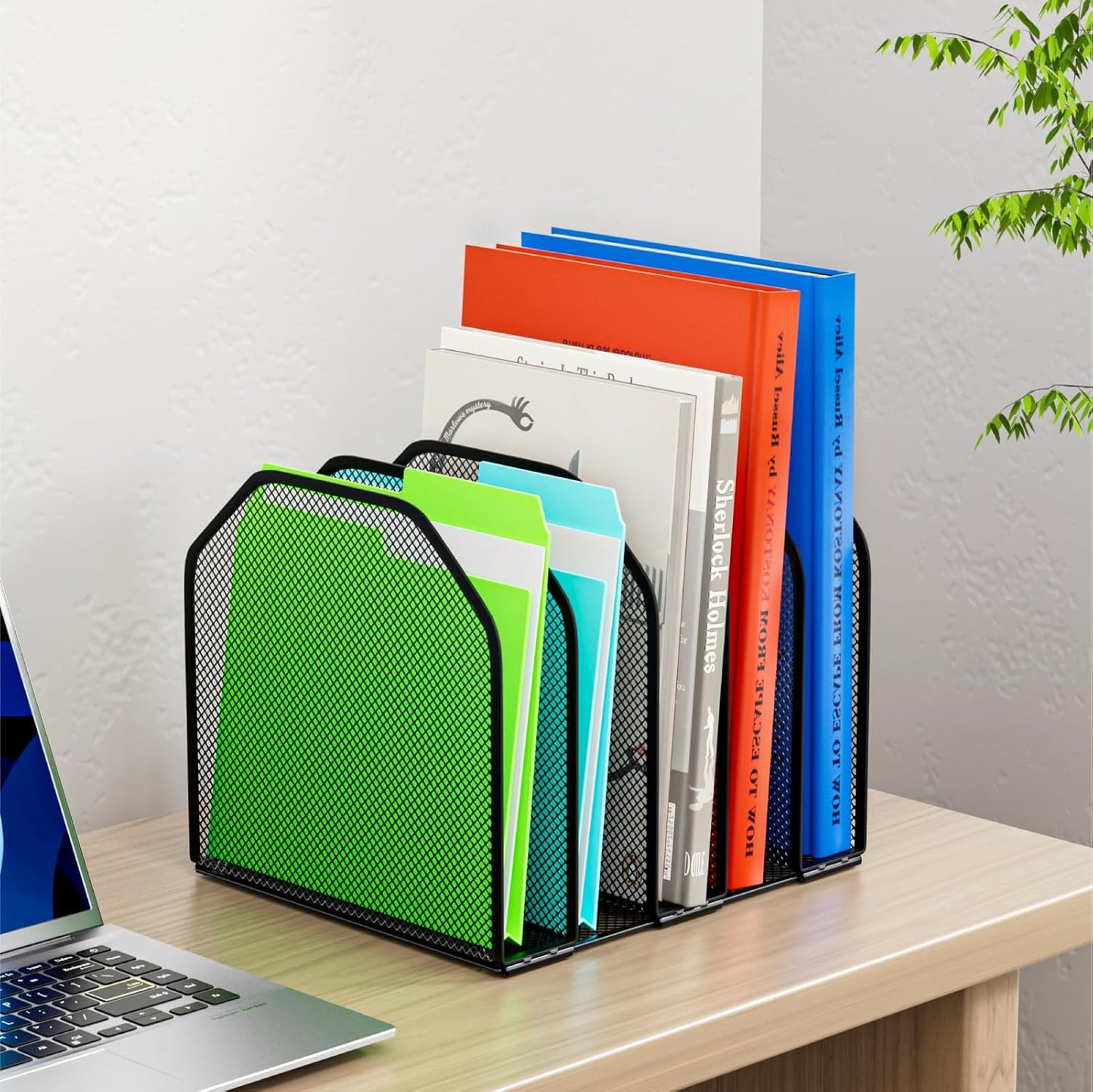 FUCDTEFC Desk File Organizer, Adjustable 5 Sections Upright Desktop Organizer File Sorter, Sturdy Metal Mesh Vertical Bookshelf File Holder Workspace Accessories for Home,School,Office Classroom,Black
