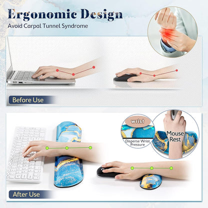 Gimars Upgrade Enlarge Silky and Superfine Fabric Gel Memory Foam Keyboard Wrist Rest Set, Ergonomic Keyboard Mouse Wrist Support for Typing Pain Relief, Comfort for Office, Gaming, Computer
