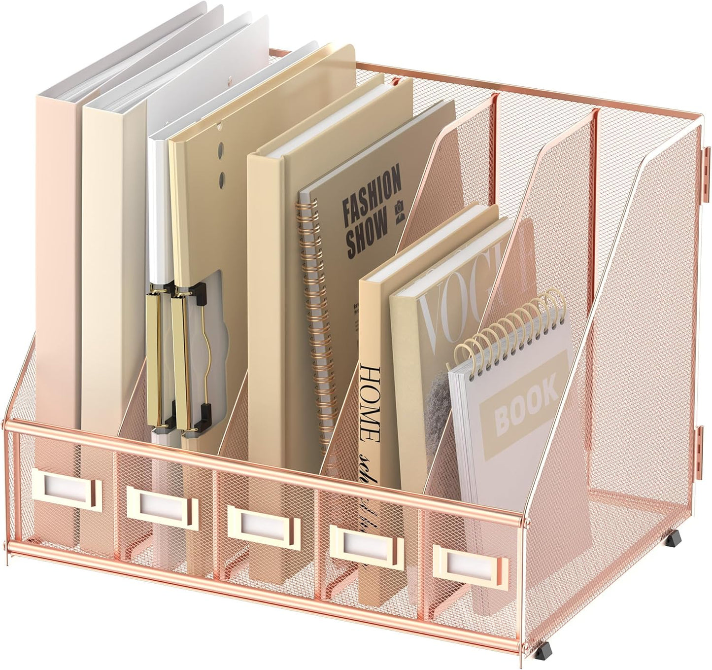 SUPEASY Desk Organizers Metal Desk Magazine File Holder with 5 Vertical Compartments Rack File Organizer for Office Desktop, Classroom, Home Workspace, Black