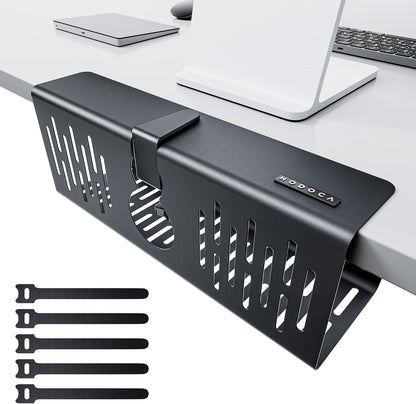 NODOCA No Drill Under Desk Cable Management Tray, 14'' Wire Management, Punch-Free Clamp on, Metal Cable Tray, Wire Organizer Under Desk, Under Desk Basket for Office and Home, Black