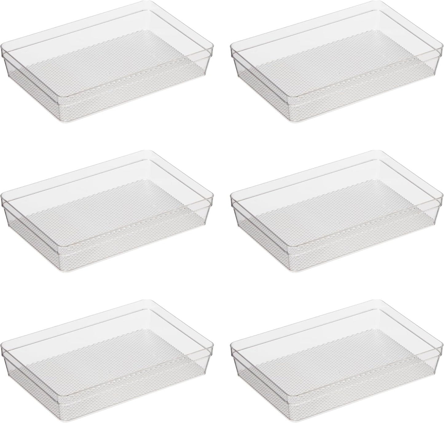 Oggi Clear Drawer Organizer - 3" X 9.5" (Set of 6) - Ideal for Organizing Kitchen Drawers, Office, Desk, Silverware, Kitchen Utensils, Cosmetics and Bathrooms