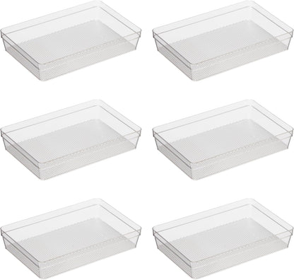 Oggi Clear Drawer Organizer - 3" X 9.5" (Set of 6) - Ideal for Organizing Kitchen Drawers, Office, Desk, Silverware, Kitchen Utensils, Cosmetics and Bathrooms