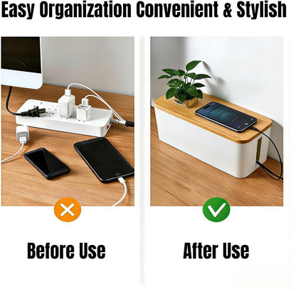 1 Large + 1 Small Cable Management Box Set – 2-Piece Cord Organizer Box, Home Office Desk Wire Storage & Cable Management Solution (Acryliclid lid/Black)