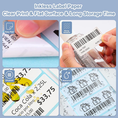 Clabel Printable White Cable Labels 6 Rolls of Thermal Self-Adhesive Paper Labels Tape, 25x78mm (1"x3") 100 Sheets Per Roll, Black Print on White Sticker Tags Durable