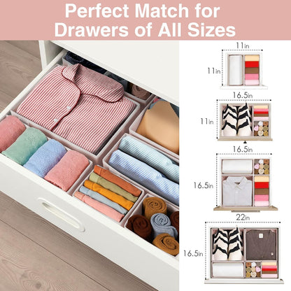 Criusia Drawer Organizer Clothes, 8 Pack Underwear Organizer, Foldable Closet Organizers and Storage Dresser Dividers for Clothes, Socks, Scarves, Ties (Gray)