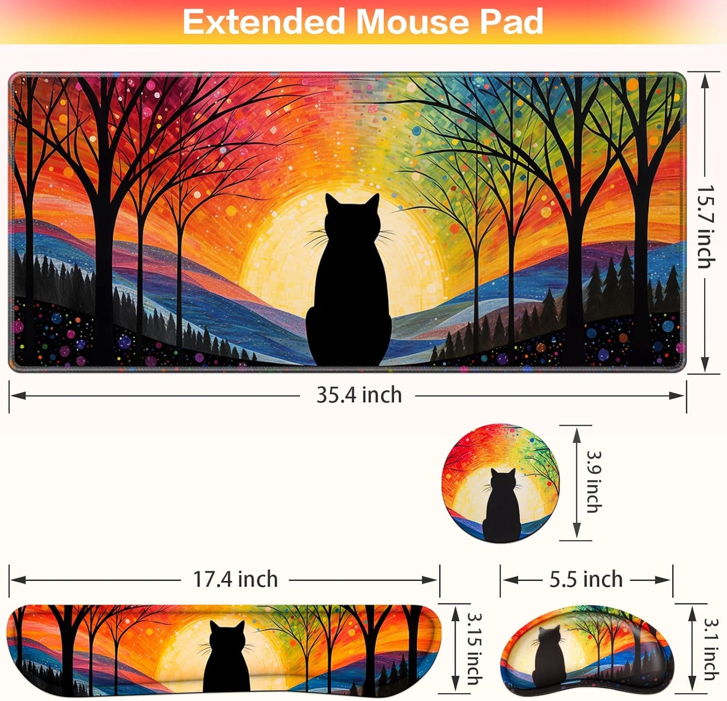 Desk Mat, Large Gaming Mouse Pad with Wrist Rest, 4in1 XXL Mousepad+Keyboard Wrist Rest+Mouse Pad Wrist Support+Cup Coaster Set Ergonomic Floral Computer Desk Arm Wrist for Decor Home Office Women