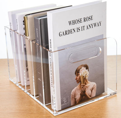 Clear Acrylic Organizers - 5 Vertical Compartments Acrylic Folder Organizer & File Organizer, Desk Document Storage Bins for Magazines, Binders - Multipurpose Home Office Desk Organizer