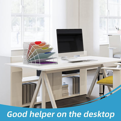 SUPEASY Fan Shaped Desk File Organizer, 6 Compartments for Filing Paper Bills, Letters, Desk Accessories for Workspace, School, Office, Waiting Room, Classroom Storage, Black