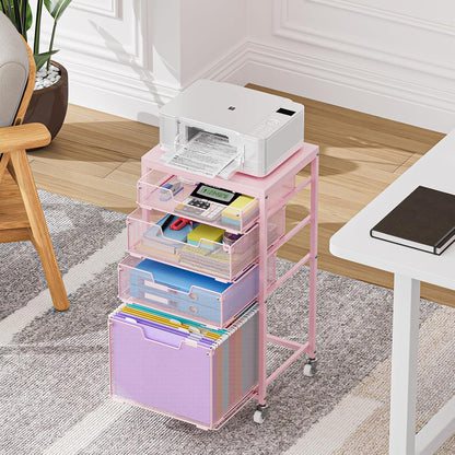 Sbanmao Rolling File Cart with 4 Storage Drawers, Mobile File Cabinet with Wheels, Hanging File Organizer, Under Desk Printer Stand Utility Cart Filing Cabinet for Home Office, Black